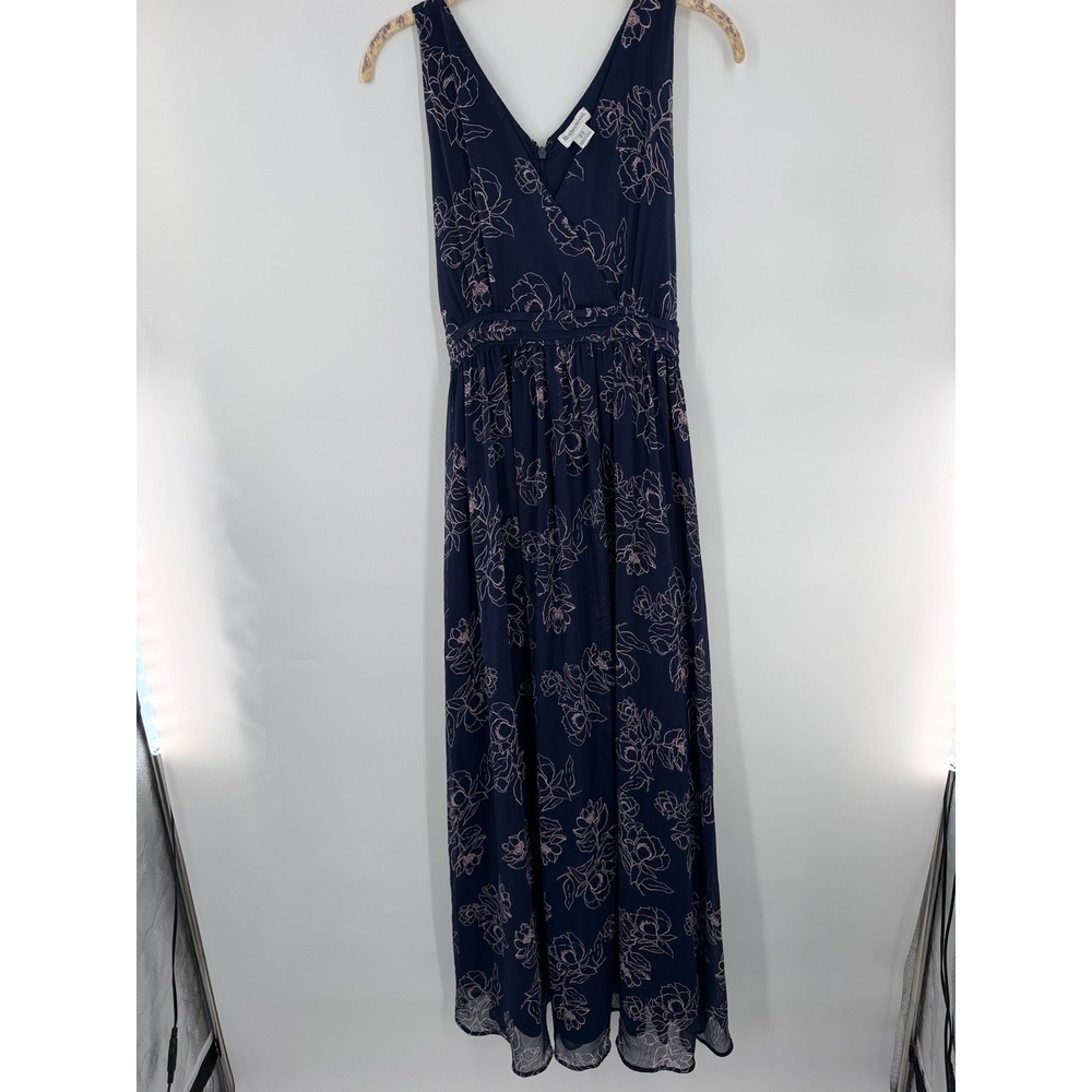 Motherhood Maternity Navy Blue Pink Floral Sleeveless V-Neck Maxi Dress Size M